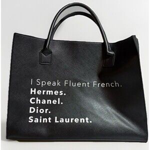 LA / TC Black Leather Tote Bag